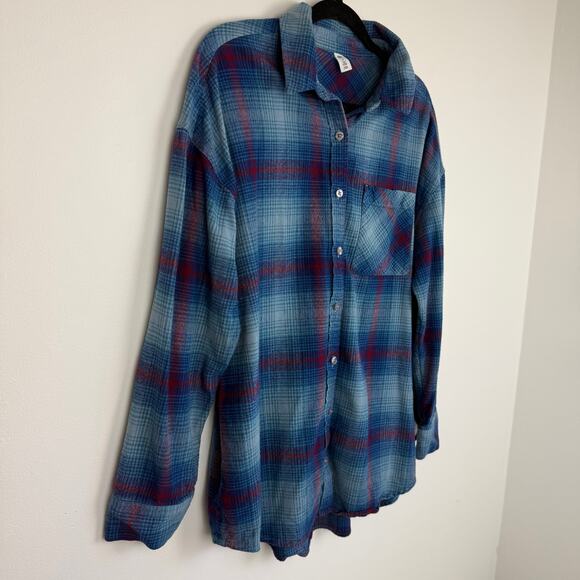 BP. Womens Long Sleeve Button-Up Blue/Red Flannel Cotton Rayon Shirt Medium - Picture 3 of 8